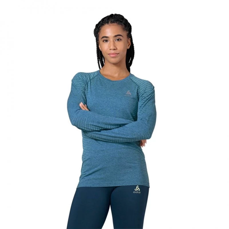 Tee-Shirt ODLO Essential Seamless LS Femme Reef Waters Melange
