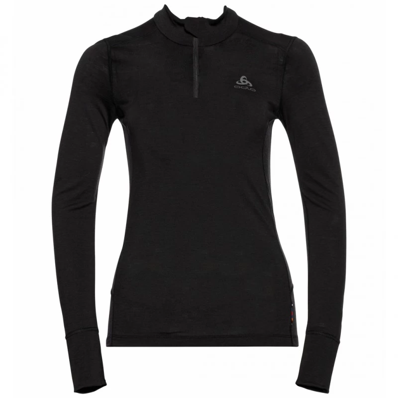 Tee-Shirt ODLO ML 1/2 Zip Merino 200 Femme Black – Image 2