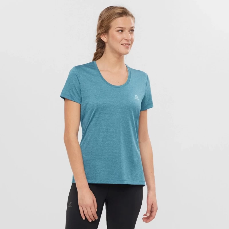 Tee-Shirt SALOMON Agile SS Tee Femme Mallard Blue / Heather